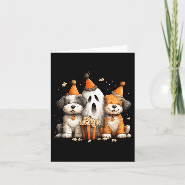 Halloween-Hunde-Popcorn-Party Karte (Vorderseite)