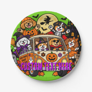 Halloween-Hunde Retro-Van Süß Grüner Benutzerdefin Pappteller