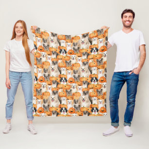 Halloween-Hunde - Süße Hunderassen mit Kürbis 2 Fleecedecke