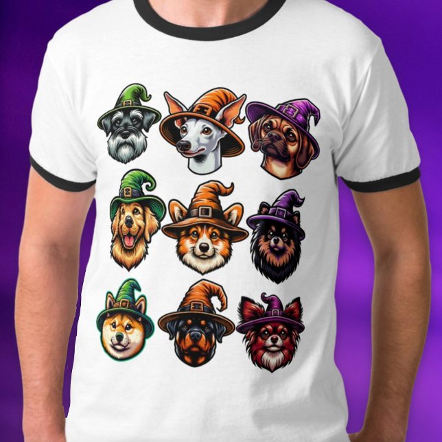 Halloween Hunde tragen Hexenhats-Shirt T-Shirt (Halloween Dogs Wearing Witch Hats Shirt)