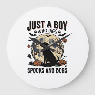 Halloween-Hundefreund Vintage-Gravur Jungen-Shirt Große Wanduhr