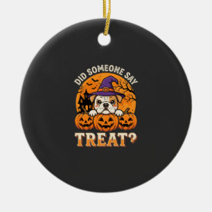 Halloween-Hundelecker Bulldogge Kürbis-Design Keramik Ornament