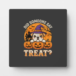 Halloween-Hundelecker-Bulldoggen-Kürbis-Design Fotoplatte