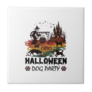Halloween-Hundeparty Hexenhunde Kürbisse Schloss_1 Fliese