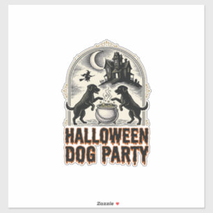 Halloween-Hundeparty Vintage-Hexenkessel-Design_ Aufkleber