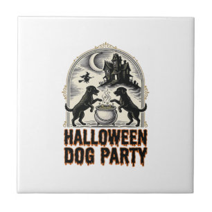 Halloween-Hundeparty Vintage-Hexenkessel-Design_ Fliese