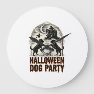 Halloween-Hundeparty Vintage-Hexenkessel-Design_ Große Wanduhr