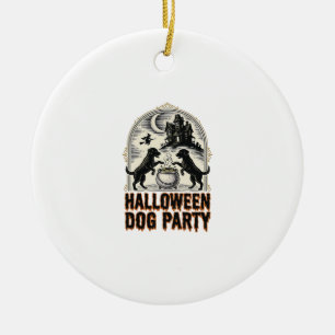 Halloween-Hundeparty Vintage-Hexenkessel-Design_ Keramik Ornament