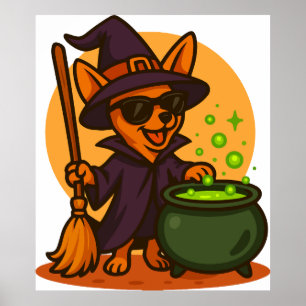 Halloween-Hundeschlitten PNG, niedlicher Welpenass Poster