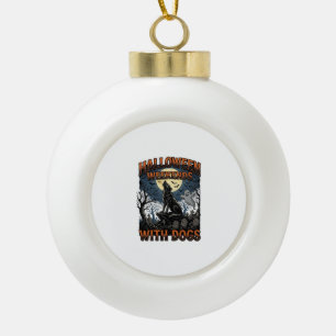 Halloween-Hundeshirt Vintage-Friedhof-Welpe Keramik Kugel-Ornament