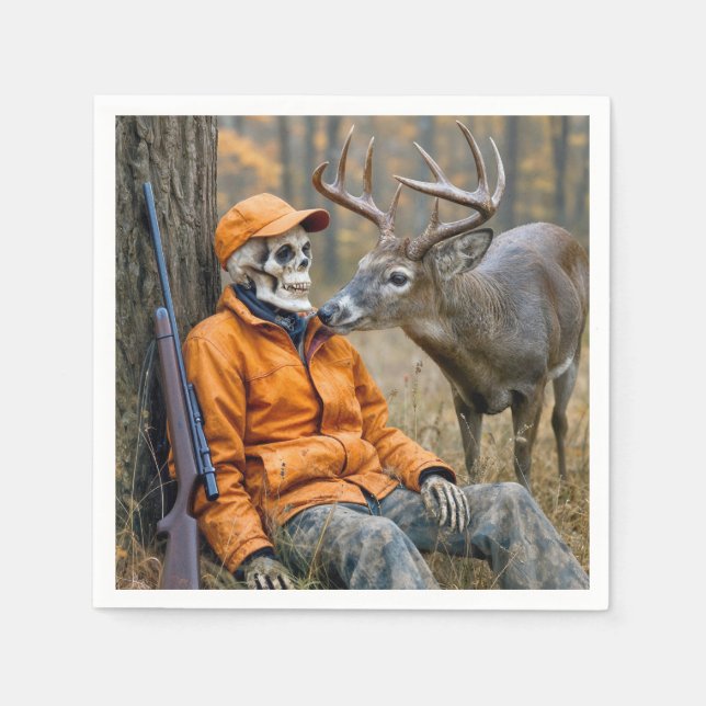 Halloween Hunter Skeleton With a Buck Serviette (Vorderseite)