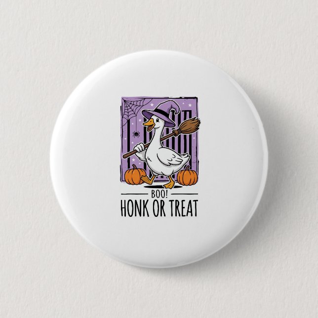 Halloween Hupen oder behandeln Hexen Gans Button (Vorderseite)