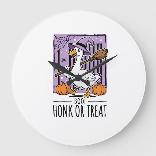 Halloween Hupen oder behandeln Hexen Gans Große Wanduhr (Vorderseite)