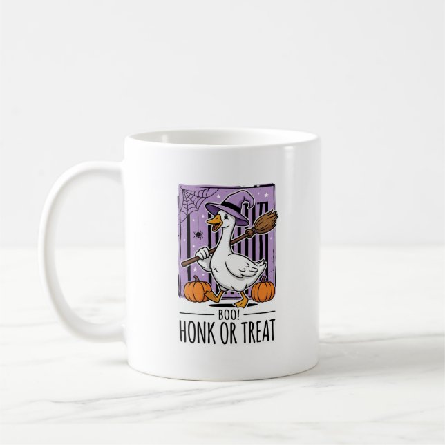 Halloween Hupen oder behandeln Hexen Gans Kaffeetasse (Links)