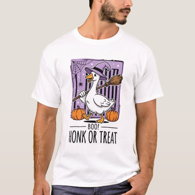 Halloween Hupen oder behandeln Hexen Gans T-Shirt (Vorderseite)
