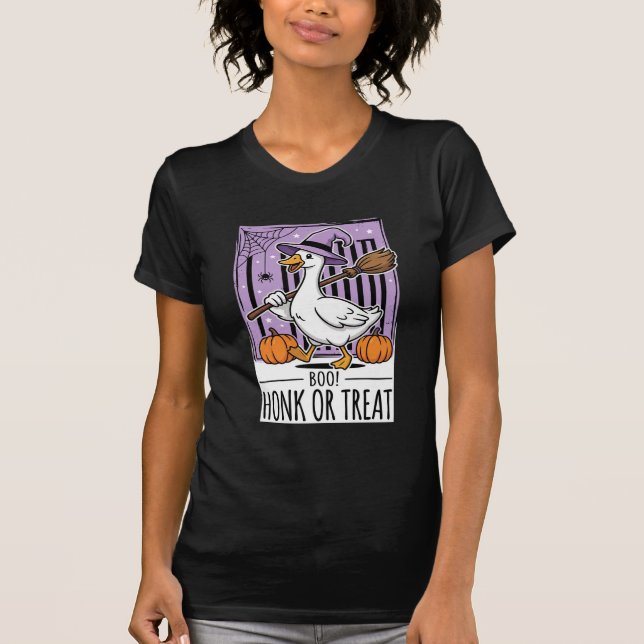 Halloween Hupen oder behandeln Hexen Gans T-Shirt (Vorderseite)