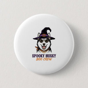 Halloween Husky-Shirt Hexen-Hund Vintage-Grafik Button
