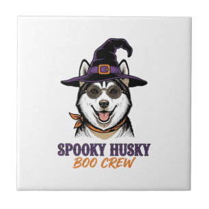 Halloween-Husky-Shirt Hexen-Hund Vintage-Grafik Fliese
