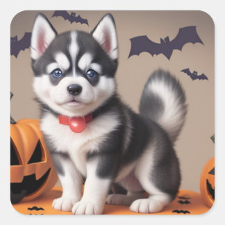 Halloween Husky Welppy-Aufkleber Quadratischer Aufkleber