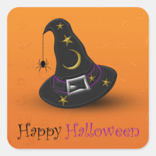 Halloween-Hut mit Spider Quadratischer Aufkleber