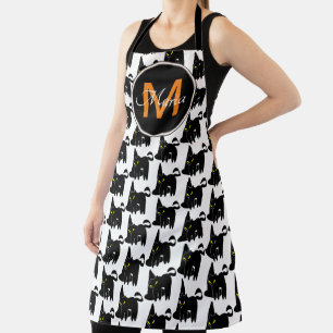 Halloween Hut und Black Cat Monogramm Schürze