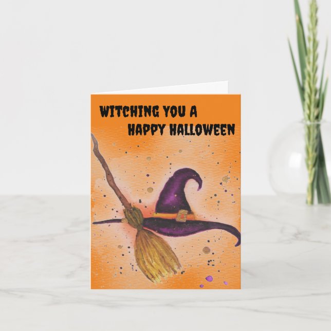Halloween-Hut und Broom Einladung (Vorderseite)