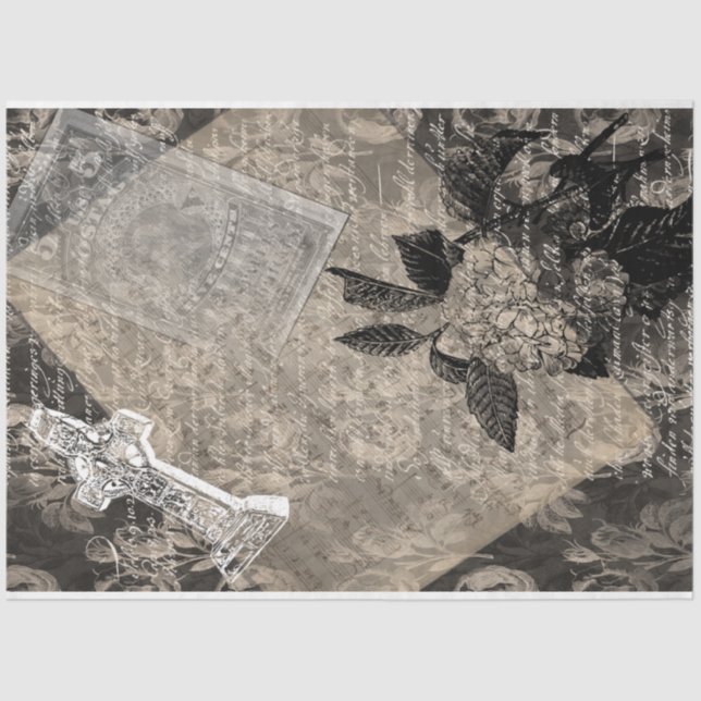 Halloween Hydrangea und Cross Vintage Buchseite Seidenpapier (Vorderseite)