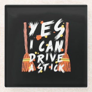 Halloween ich kann einen Stick fahren Glasuntersetzer