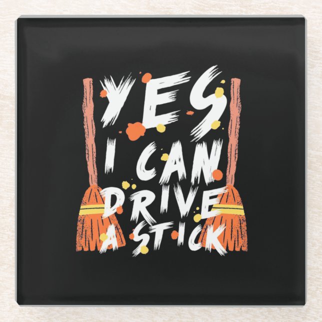 Halloween ich kann einen Stick fahren Glasuntersetzer (Vorderseite)