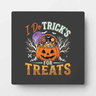 Halloween Ich mache Tricks für Süßigkeiten Kürbis Fotoplatte