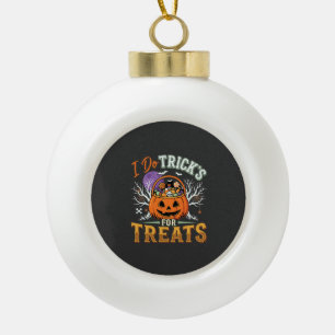 Halloween Ich mache Tricks für Süßigkeiten Kürbis Keramik Kugel-Ornament