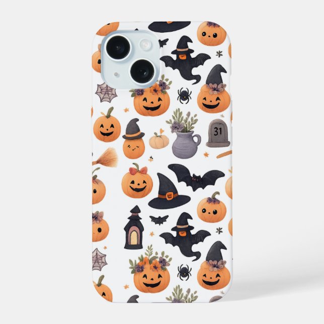 Halloween Icons Muster iPhone Case 15 Hülle (Rückseite)