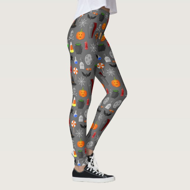 Halloween Icons Pattern Grau Leggings (Rechts)
