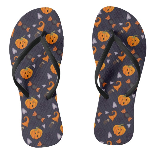 Halloween Icons Pumpkin Candy Holidays Muster Flip Flops (Fußbett)