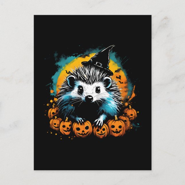 Halloween Igel und Kürbis niedlich Postkarte (Vorderseite)