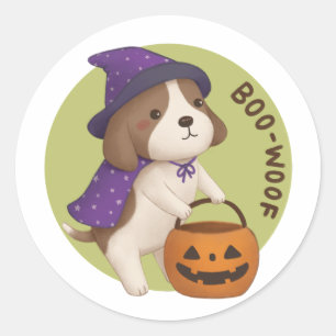 Halloween Illustration: Boo-Woof (Beagle) Runder Aufkleber