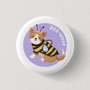 Halloween-Illustration: Boo-Woof (Welsh Corgi) Button