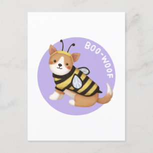 Halloween-Illustration: Boo-Woof (Welsh Corgi) Postkarte