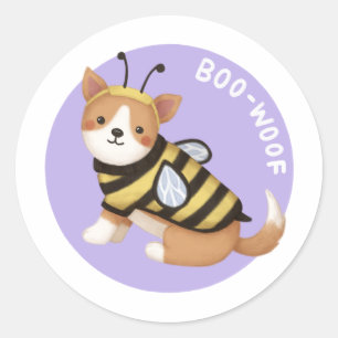 Halloween-Illustration: Boo-Woof (Welsh Corgi) Runder Aufkleber