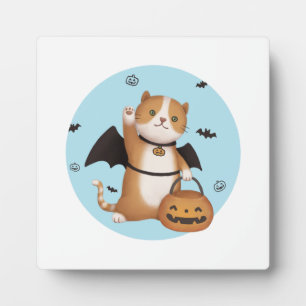 Halloween-Illustration: Fledermaus-Katze Fotoplatte