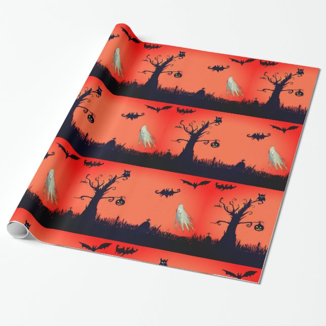 Halloween Illustration Glossy Wrapping Paper Geschenkpapier (Ungerollt)