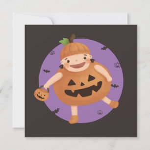 Halloween-Illustration: Kürbismädchen Einladung