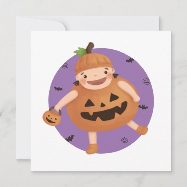 Halloween-Illustration: Kürbismädchen Einladung (Vorderseite)