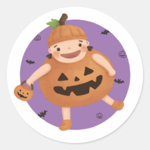 Halloween-Illustration: Kürbismädchen Runder Aufkleber