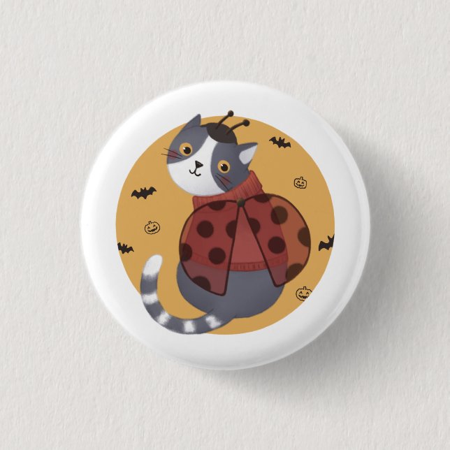 Halloween Illustration: Ladybug Cat Button (Vorderseite)