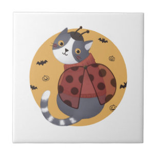 Halloween Illustration: Ladybug Cat Fliese