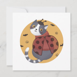 Halloween-Illustration: Marienkäfer-Katze Dankeskarte