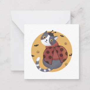 Halloween-Illustration: Marienkäfer-Katze Mitteilungskarte