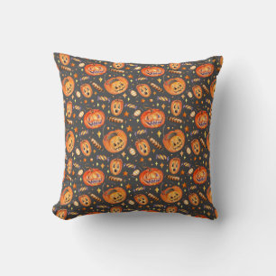 Halloween-Illustration mit Kürbis und Süßigkeiten Kissen
