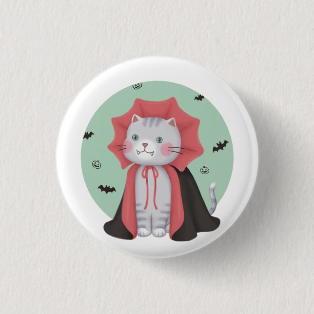 Halloween-Illustration: Vampirkatze Button (Vorderseite)